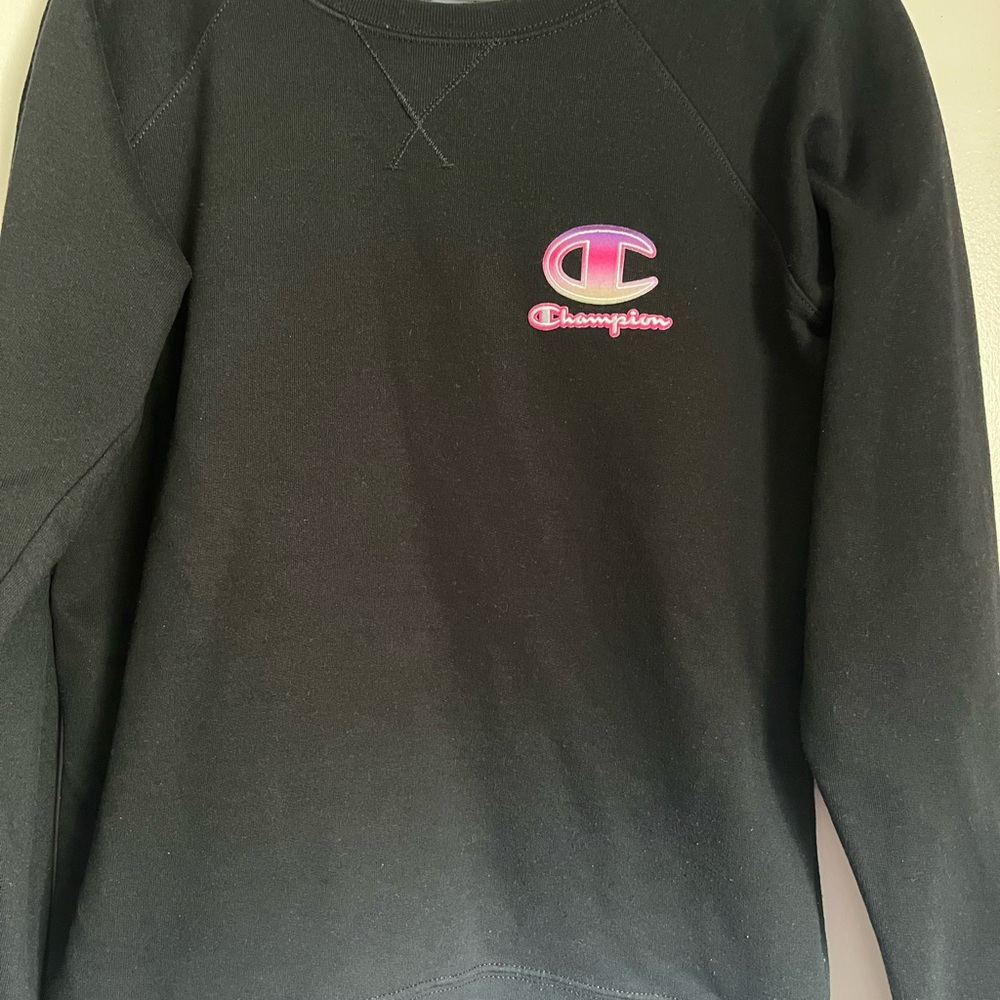 Champion Black Crewneck with Pink Logo